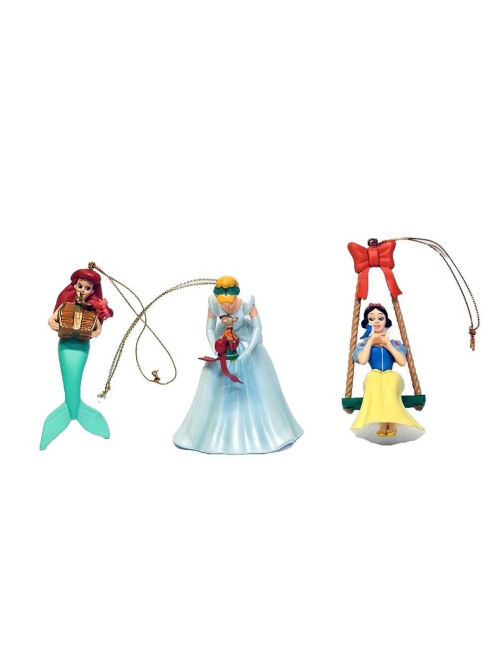 Disney Grolier 3 Ornaments Little Mermaid Ariel Cinderella Snow White w/ Boxes